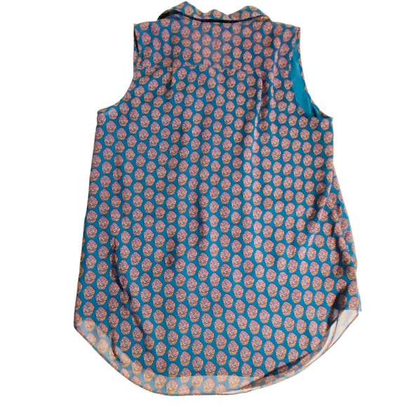 CAbi Medallion Reign Sleeveless Blouse Womens Sz Small Teal Orange Ruffles 3275 - Picture 5 of 11